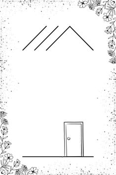 a drawing of a house with flowers around it and an open door in the middle