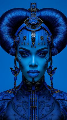 an image of a woman with blue makeup and hair in the shape of a headdress