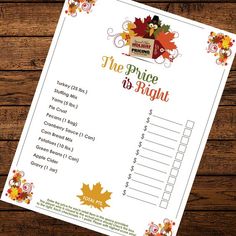 the prince is right printable thanksgiving game