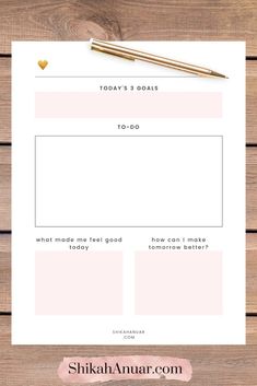 the printable daily planner for today's goals is shown on top of a wooden table