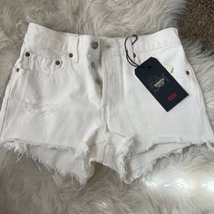 White Levi’s Shorts 501 Style Mid Rise. Brand New! White Levis Shorts Outfit, White Levi's Cotton Bottoms, Levi's White Cotton Bottoms, White Cotton Levi's Bottoms, White Relaxed Fit Jean Shorts For Summer, Levi's White Casual Shorts, Casual White Levi's Shorts, White Levi's Shorts With Pockets, White Levi's Bottoms For Summer