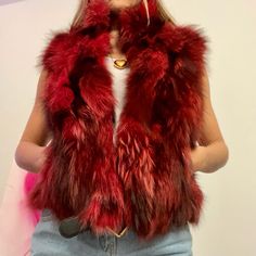 Fur Vest, Real Fox Fur Color Red Good Quality L Height 23 Inch Chest Width 17 Inch Fur Vest, Fox Fur, Gold Studs, Good Quality, Red Color, Black Red, Fox, Jackets & Coats, Black And Red