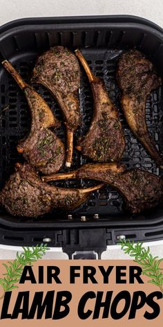 air fryer lamb chops on the grill with text overlay