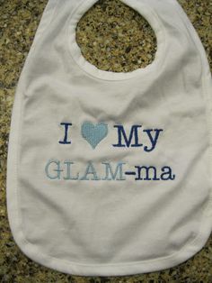 glam-ma bib, glammother bib, persoanlized grandmother bib, personalized grandma bib, glamma bib Personalized Cotton Bib As Gift, Personalized White Bib For Birthday, Personalized White Birthday Bib, Customizable White Birthday Bib, Cute Machine Washable Bib As Gift, Customizable White Cotton Bib, White Machine Washable Bib For Gift, White Machine Washable Bib As Gift, White Machine Washable Bib As A Gift