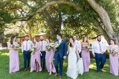 a bride and groom with their bridal party