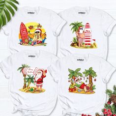 Beach Christmas Family Matching tees, Christmas Tropical shirt, Funny Santa squad Shirt, Santa Beachmas shirt, Hawaii Christmas vacation tee Hello! Thank you for supporting small businesses. My main priority here is the satisfaction of my customers. My t-shirts are Bella+Canvas brand. If Bella+Canvas is out of stock, I will send it from a brand of the same size and quality. If you want to buy this design in different product. I have a stock of SWEATSHIRT, HOODIE and LONG SLEVEE TEE. You can clic Fun Christmas T-shirt For Holiday, Holiday White T-shirt With Graphic Print, Fun White Holiday Tops, White Graphic Print T-shirt For The Holiday, White Graphic Print T-shirt For Holidays, Fun White T-shirt For Holiday, White Graphic Tee For Holidays, Beach Season Holiday Cotton T-shirt, Beach Holiday Cotton T-shirt