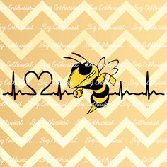 a yellow and black bee with heartbeat on it