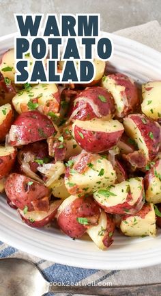 a white bowl filled with potatoes and ham