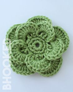 the crochet flower pattern is shown in green