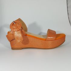 Never Worn Made In Italy Orange Faux Lizard Stamped Suede Bands Heel Strap With Circular Buckle Faux Leather Footbed Platform Wedge Sole Vegan - Animal Free European Size 37 Vegan Animals, Platform Wedge, Wedge Sandal, Platform Wedges, Strap Heels, Women's Shoes Sandals, Wedge Sandals, Color Orange, Shoes Sandals