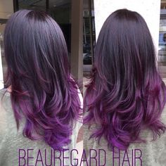 Hair Color Ideas For Brunettes With Purple Highlights, Dyed Ends Of Hair Brunettes Purple, Hair Dye On Dark Brown Hair, Dark Purple Shoulder Length Hair, Dark Brown Hair With Purple Ends, Purple Hair With Layers, Purple Baylage Hair Brunettes, Purple Hair Dye Ideas For Brunettes, Brown Hair Purple Tips