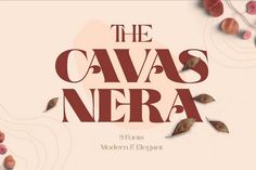 the cave's nera font with leaves and flowers around it on a pink background