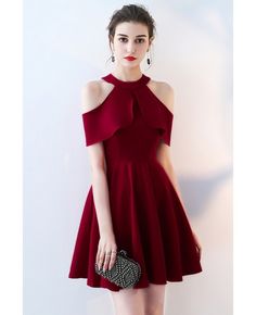 Shop Short Red Burgundy Halter Homecoming Dress with Flounce online. All instock with free shipping. Pro since 2009. Burgundy Short Dress, Halter Homecoming Dress, Dress With Flounce, Short Red Prom Dresses, Cute Red Dresses, Grad Ideas, Gaun Fashion, Royal Dresses, Dream Dresses