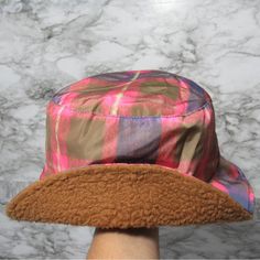 Offline By Aerie Pink Plaid Sherpa Lined Bucket Hat New With Out Tag Nwot In Excellent Condition With No Flaws Pink Purple Brown Colors Polyester Faux Fur | Sherpa Lining Casual, School, Work, Everyday Wear, Plaid, Comfy, Comfortable, Warm, Cozy, Fall, Winter, Spring, Statement Piece, Unique, Cold Weather, Outdoors, Hiking, Sherpa Bucket Hat, Floppy Beach Hat, Distressed Baseball Cap, Pom Pom Beanie Hat, White Beanies, Distressed Hat, Offline By Aerie, Pink Tie Dye, Pink Ties