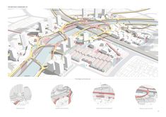 an architectural rendering of a city with lots of buildings, roads and streets in it