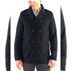 Features: Men's Classic Pea Coat 3 Inside Pockets Satin Lined,Wool/Polyester Blend Color Black Us Size Xl Measurements: Chest 22" Length 31.5" 26.5 Arm Length Nwt All Reasonable Offers Will Be Accepted Same/ Next Day Shipping Available Tags: Men's Pea Coat Casual Black Wool Coat For Cold Weather, Casual Solid Pea Coat For Business, Casual Black Double-breasted Peacoat, Casual Black Wool Coat, Casual Black Single Breasted Pea Coat, Casual Business Peacoat With Double Button Closure, Black Long Sleeve Peacoat For Business, Casual Black Single-breasted Pea Coat, Black Long Sleeve Business Peacoat