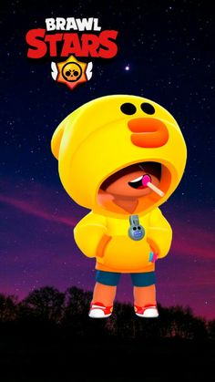 a cartoon character is standing in front of the night sky with his mouth open and tongue out