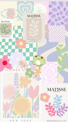 a collage of flowers and plants with the word matissee on it's side