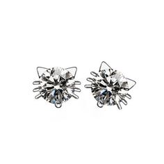 Diamond Cat Earrings – Meowingtons Cat Rings, Cat Themed Accessories, Fancy Cat, Cat Stud Earrings, Studs Diamond, Diamond Cat, Crystal Cat, Diamond Accessories, Friend Rings