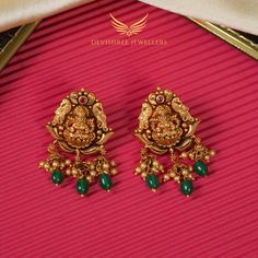 Gold Studs Earrings Indian, Necklace Set Indian Bridal Jewelry, Lakshmi Devi Locket Gold, Latest Earrings Design, Gold Ideas, Cutwork Blouse, Lakshmi Devi