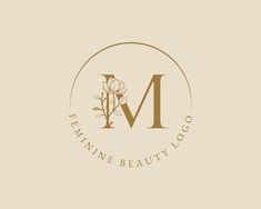 the logo for feminine beauty company, with a flower in it's center and letter m