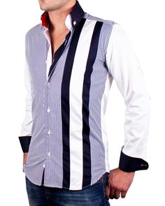 The Men's Navy and White Stripe Regular Fit shirt is available in long sleeves, button down collar and double button cuffs. It is made of 100% cotton, hence providing a luxurious and smooth feel while you are enjoying your time.AvailabilityIt is Made to Order Shirt. It takes 7-10 working days to deliver. Italian Shirts, Knight Rider, Men Shirt Style, Mens Navy, Style Shirt, Button Down Collar, Italian Style, Workout Shirts, Navy And White