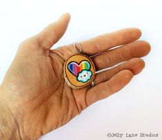 Handpainted Rainbow Heart Woodslice Necklace by JellyLaneStudios Rainbow Kawaii Jewelry For Gift, Cloud Keychain, Cloud Necklace, Kawaii Cloud, Keychain Cute, Cute Rainbow, Heart Keychain, Rainbow Heart, Girls Necklaces