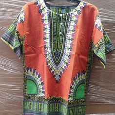 Dashiki Shirt 100% Cotton W/Pockets 3buttons Made In India Multicolor Beach Tops With Pockets, Casual Patterned Shirt With Pockets, Summer Patterned Shirt With Pockets, Green Shirt With Vibrant Print Casual, Casual Green Shirt With Vibrant Print, Casual Cotton Shirt With Vibrant Print, Cotton Tops With Pockets For Festival, Casual Green Shirt With Colorful Pattern, Casual Tops With Pockets For Festival