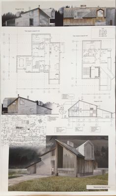 architectural drawings and plans for houses in the countryside, including an old farm house with two stories