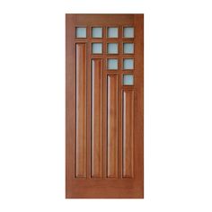 a wooden door with glass paneling on the front and side panels in light brown