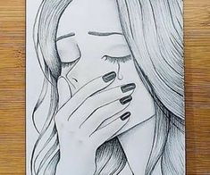 a drawing of a woman covering her face with her hands