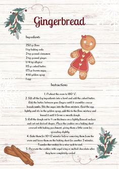 the recipe for gingerbread is shown with ingredients