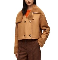 Deconstructed Jacket, London College Of Fashion, Cropped Jacket, Shearling Jacket, Leather Working, Cut Outs, Work Outfit, Double Breasted, Camel