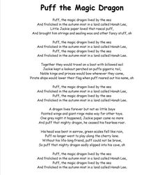 the poem for pufff the magic dragon, written in black and white with music notes