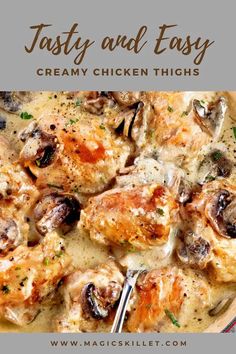 creamy chicken thighs with mushrooms and parmesan cheese