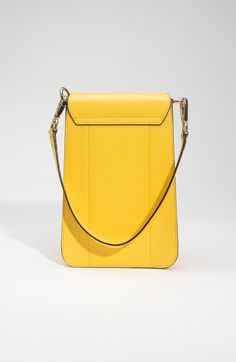 Smooth Leather mini bag with strap and gold hardware Gold Leather Satchel For On-the-go, Yellow Satchel With Detachable Strap For On-the-go, Yellow Leather Pouch Satchel, Yellow Leather Pouch Bag, Yellow Shoulder Bag With Leather Handles For On-the-go, Leather Mini Bag, Leather Mini, Smooth Leather, Handbag Accessories