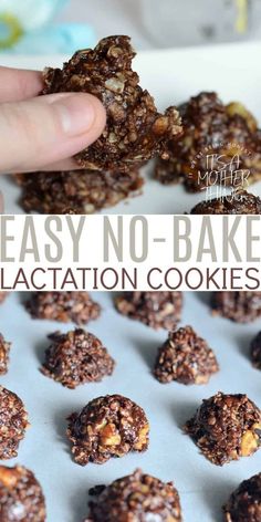 no bake cookies are being held up in front of the camera