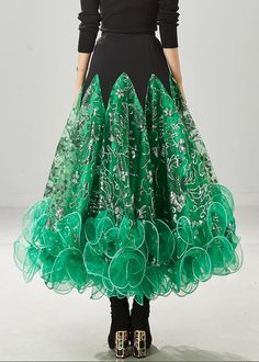 Boutique Green Sequins Patchwork Tulle Skirt SpringFabric: TulleSize & Fit: This garment fits true to size.Length: Size S measures 36.27"from waist to hem.Waist:Fitted - elastic waist allows stretch Hip: Loosely Fitted. room for hips. Hand Wash Cold.