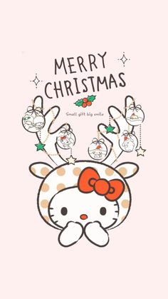 a hello kitty christmas card with the words merry christmas on it and an image of a reindeer