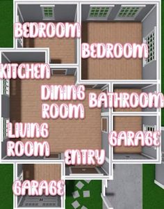 an overhead view of a house with the words bedroom, dining room, living room, and bathroom