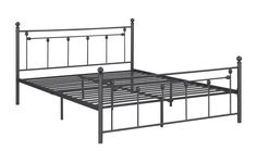 a metal bed frame with four posts and no headboard or foot board is shown