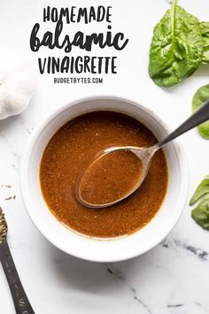 homemade balsamic vinaigrette in a bowl with spoon