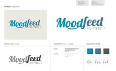 the logos for mood feed are shown in blue and gray colors, including white letters