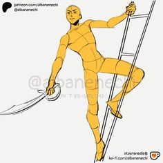 a drawing of a man climbing up the side of a ladder