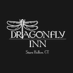 the dragonfly inn stars hollow ct logo on a black background with white lettering that reads,'dragonfly inn starts hollow ct '