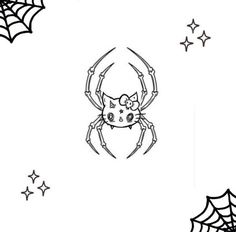 a black and white drawing of a spider with webs on it's back