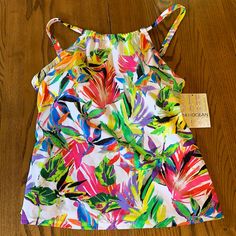 Nwt 24 & Ocean’s Sayulita Sunset High-Neck Tankini Top. Retails $55. Vivid Colors. Size Small. Adjustable Straps. White Tropical Print Tankini For Spring, White Tropical Print Spring Tankini, Spring White Tropical Print Tankini, Fitted White Tankini With Tropical Print, Fitted White Tropical Print Tankini, White Sleeveless Top For Poolside, Fitted Tropical Print Beachwear Top, Fitted Tropical Print Top For Beachwear, Fitted White Top With Tropical Print