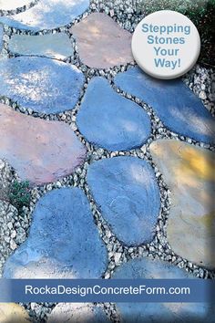 a stone path with the words stepping stones your way on it and an image of rocks in