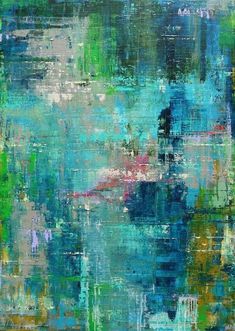 an abstract painting with blue and green colors