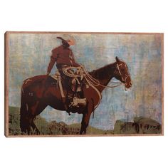 a painting of a cowboy sitting on a horse